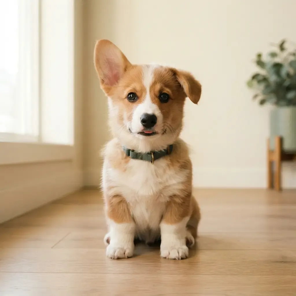 Corgi puppy with upright ears