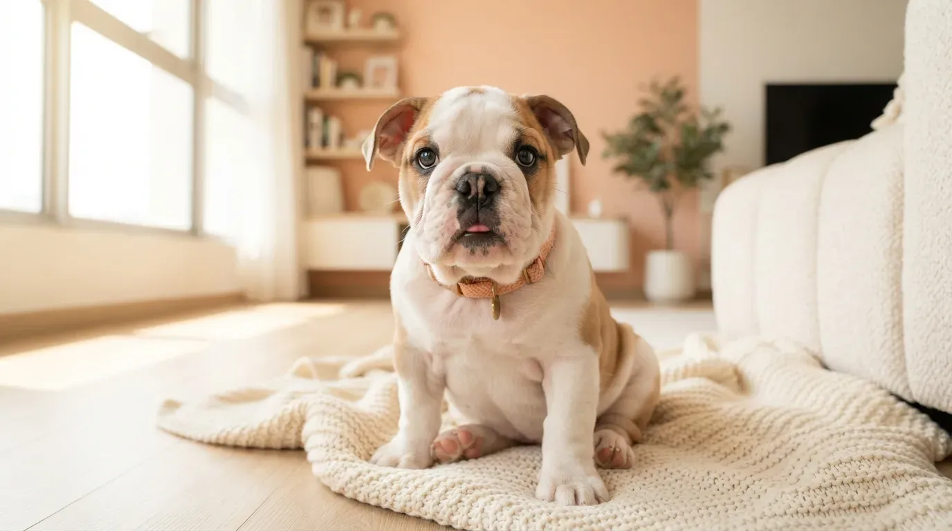 English Bulldog puppy portrait, one of the Bulldog puppies available in Singapore