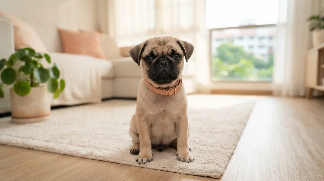 Fawn Pug puppy portrait, one of the Pug puppies available in Singapore