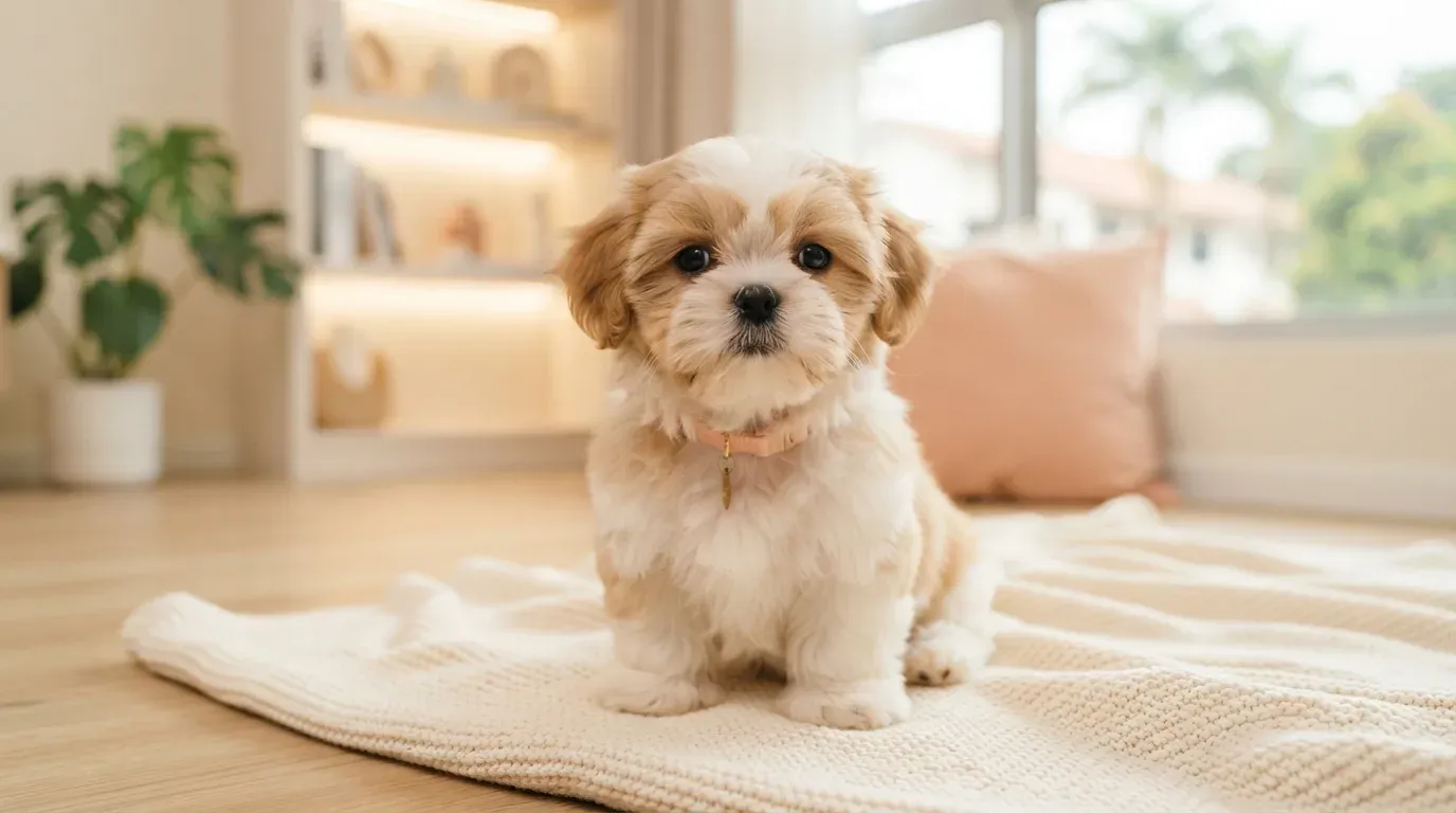 Gold and white Shih Tzu puppy portrait, one of the Shih Tzu puppies available in Singapore