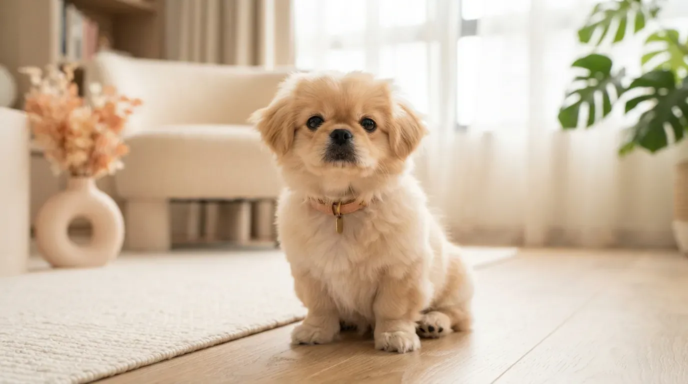 Golden Pekingese puppy portrait, one of the Pekingese puppies available in Singapore