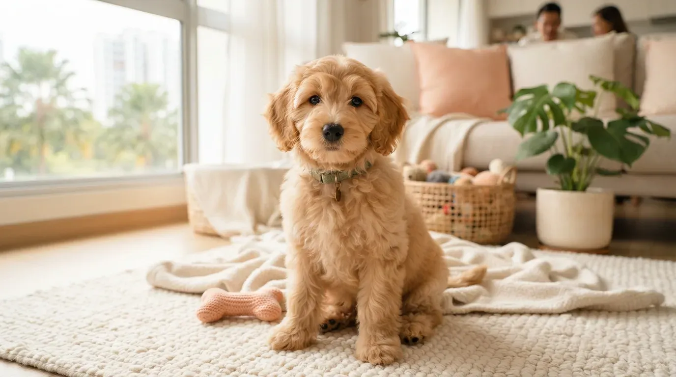 Goldendoodle puppy portrait, one of the Goldendoodle puppies available in Singapore