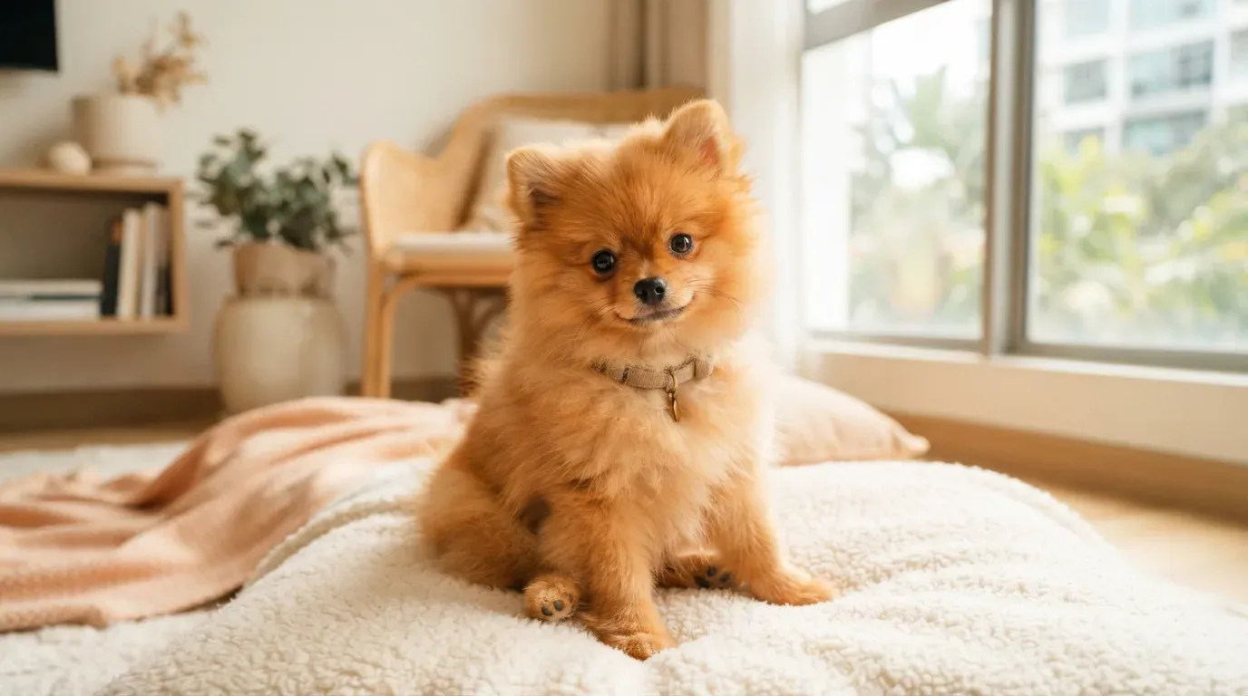 Orange Pomeranian puppy portrait, one of the Pomeranian puppies available in Singapore
