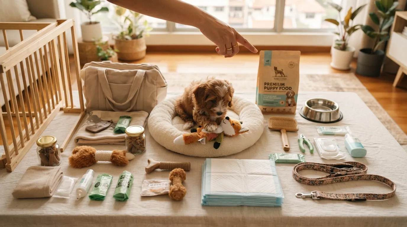Starter kit items including a playpen, carrier, and grooming tools