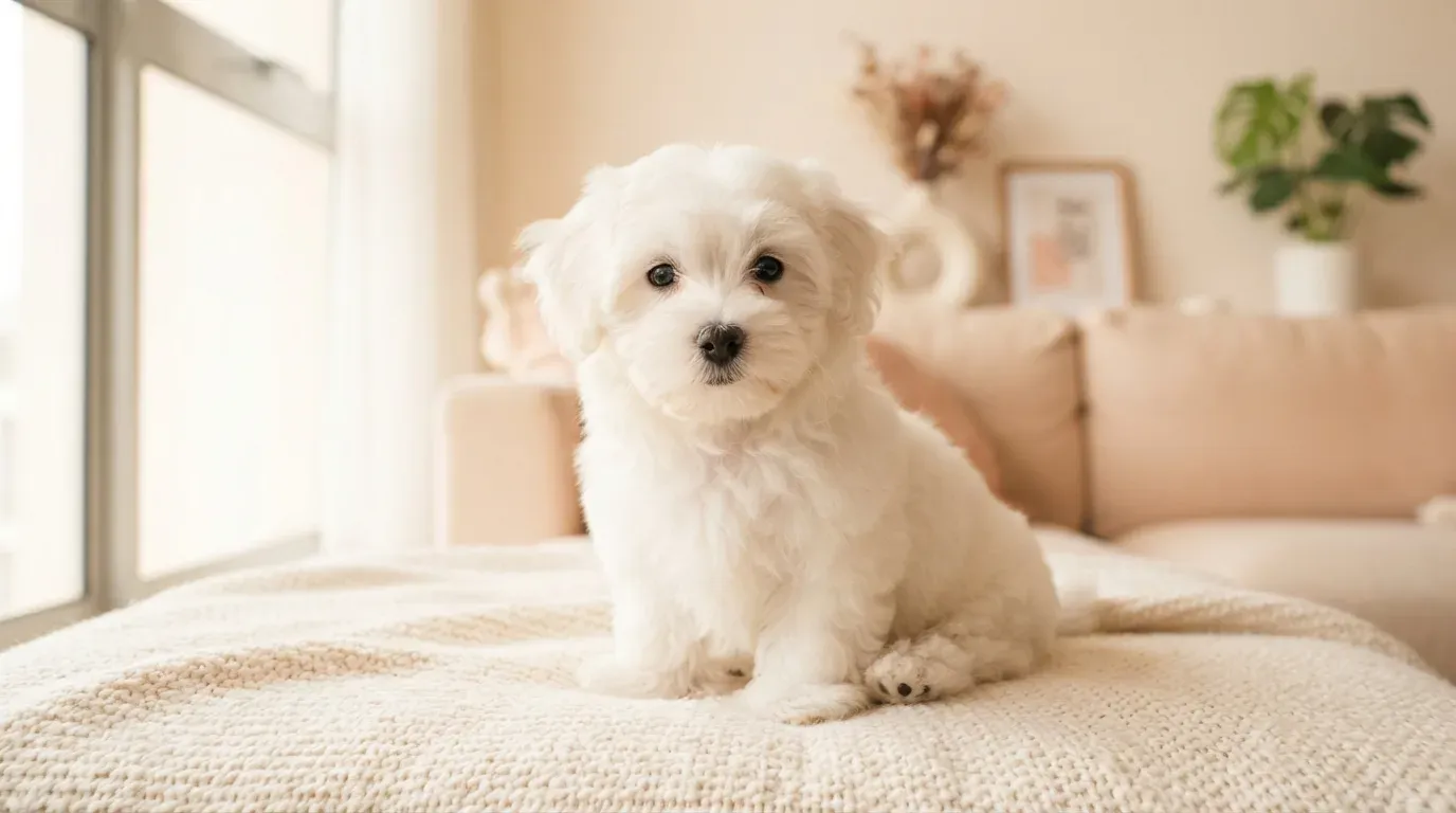 White Coton de Tulear puppy portrait, one of the Coton puppies available in Singapore