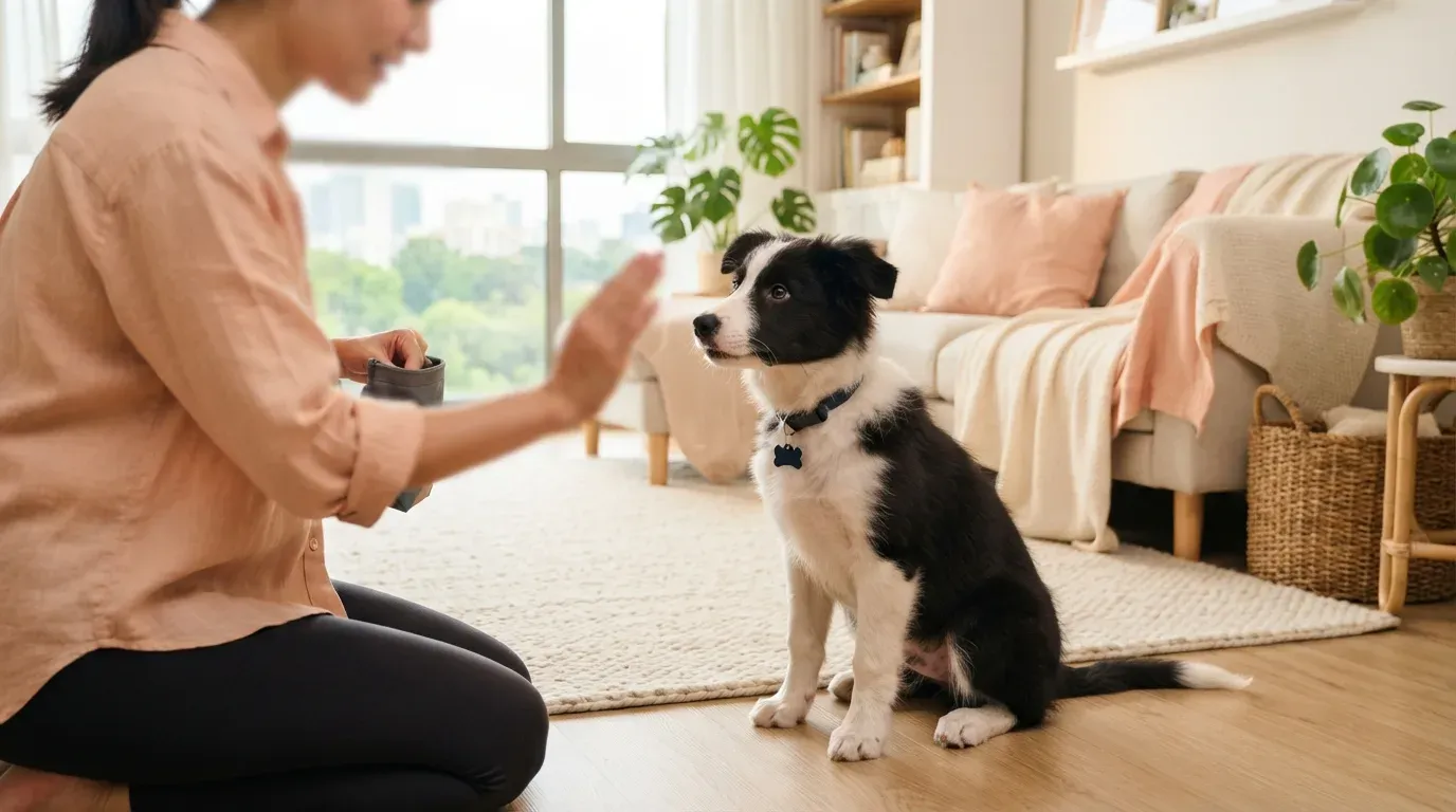 Border Collie working through a training exercise with its owner