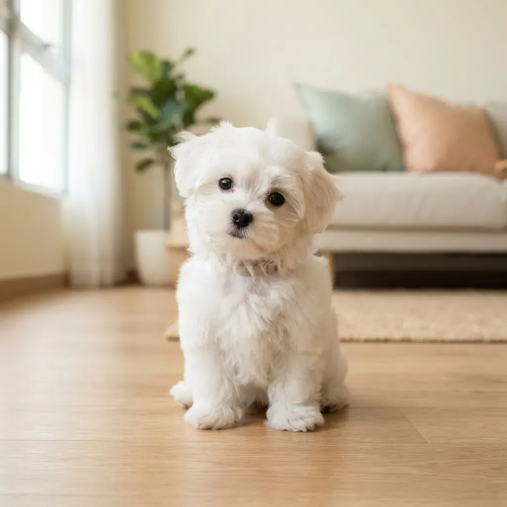 Maltese puppy with a silky white coat