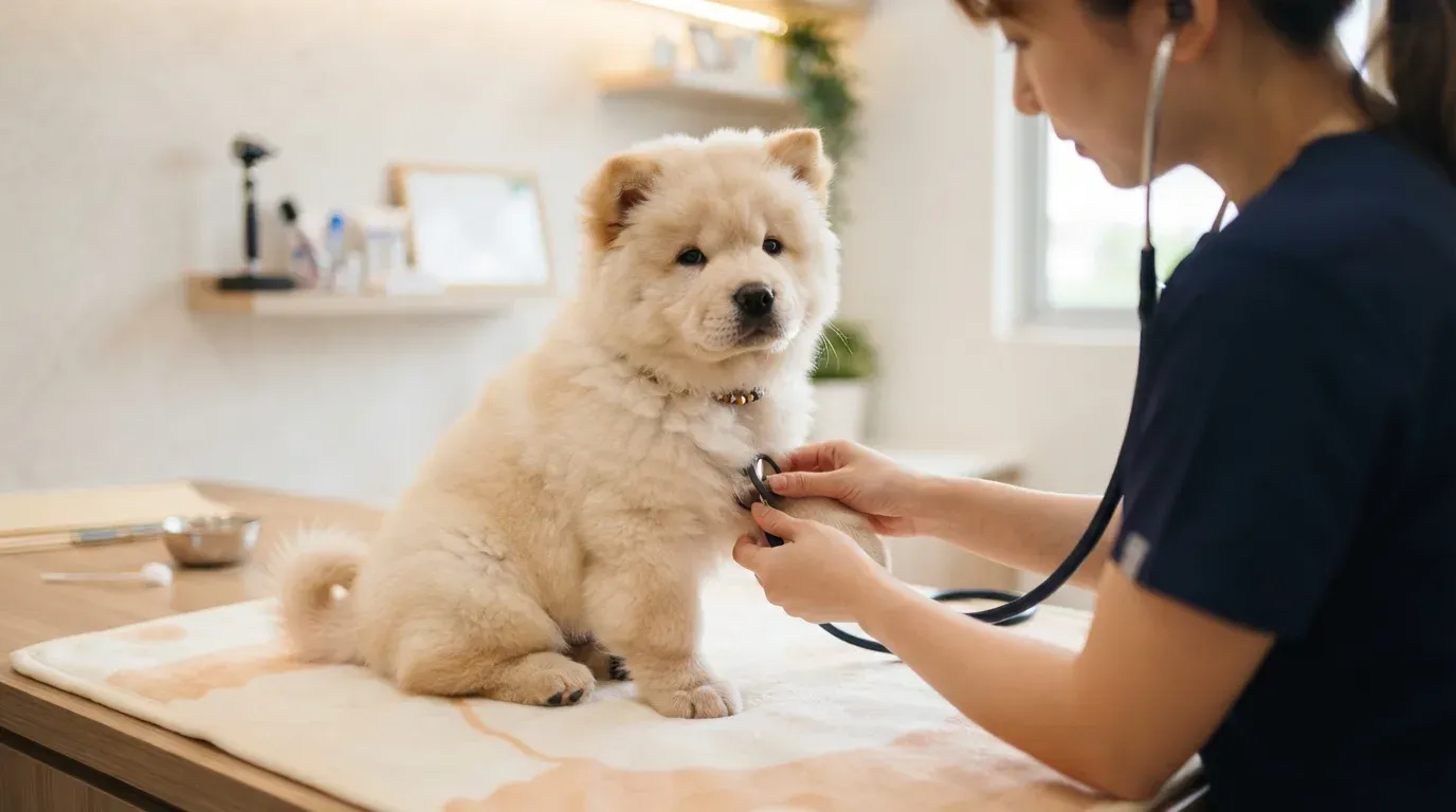 Chow Chow puppy at a veterinary health check before going home