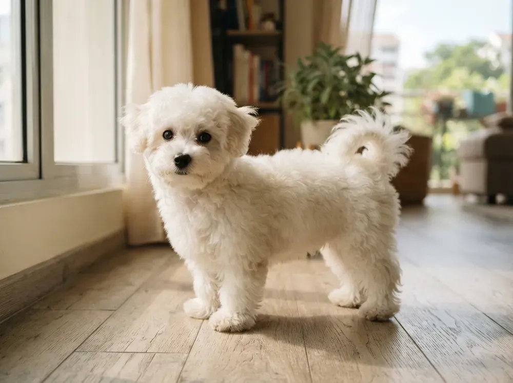 Bichon Frise puppy with a white curly coat