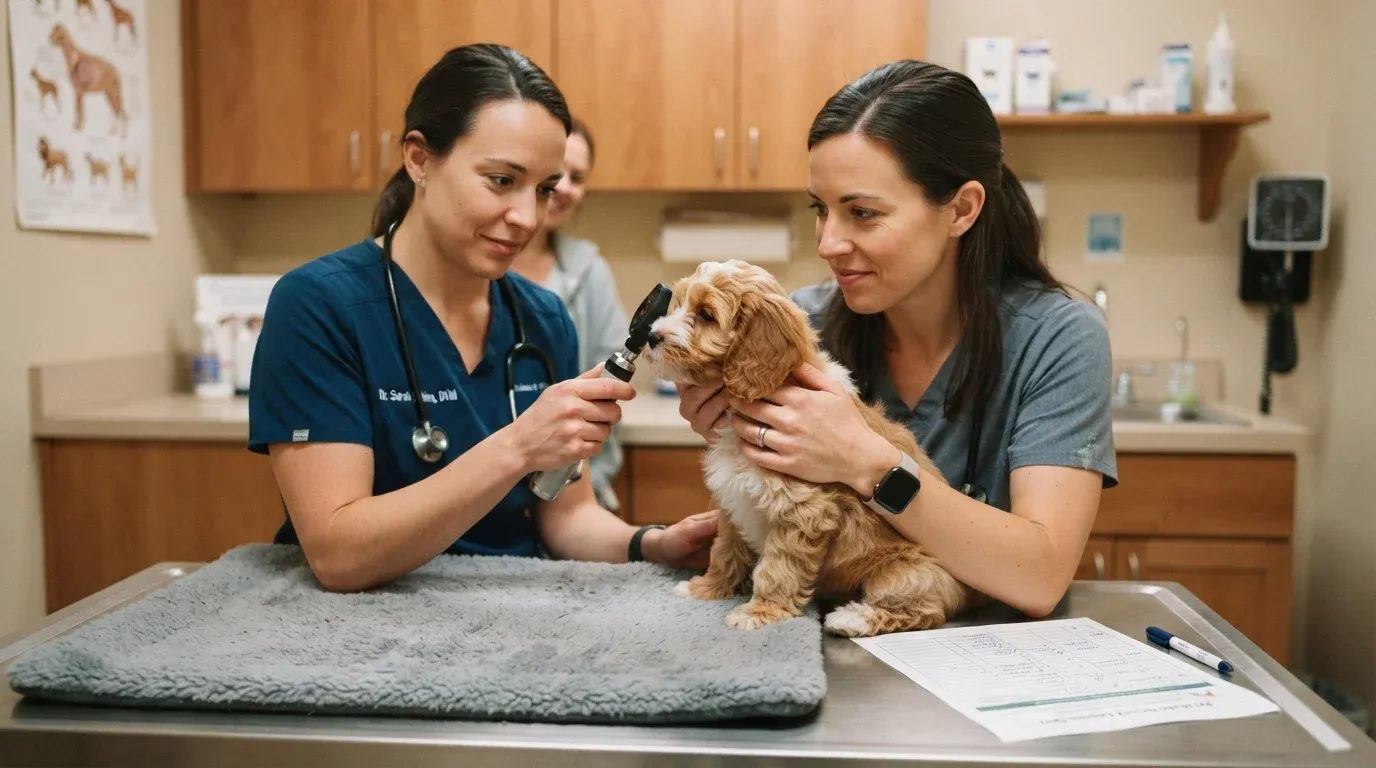 Puppy receiving a health check