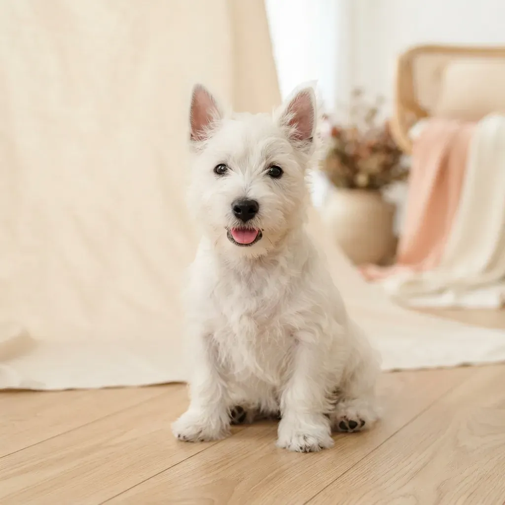 West Highland White Terrier puppy, an HDB-approved confident white terrier in Singapore