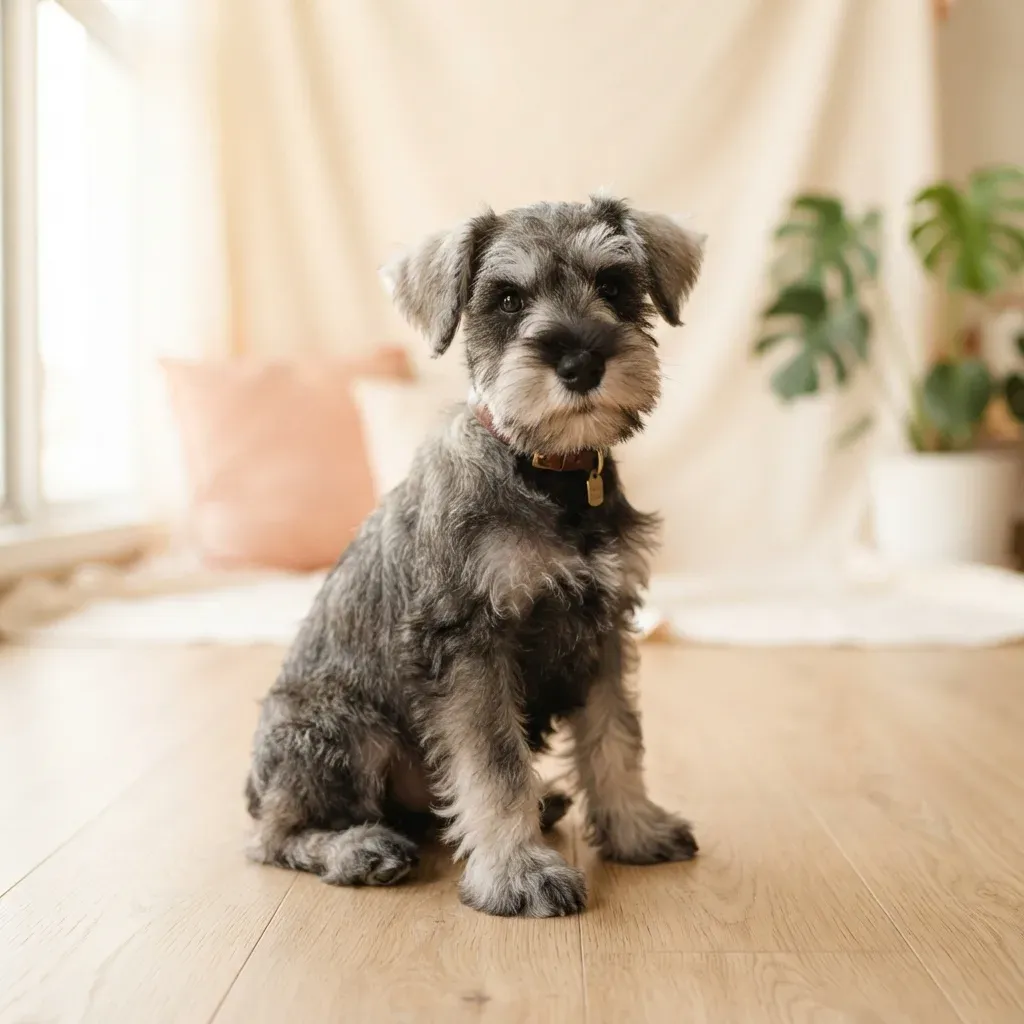 Miniature Schnauzer puppy, an HDB-approved spirited low-shedding terrier in Singapore